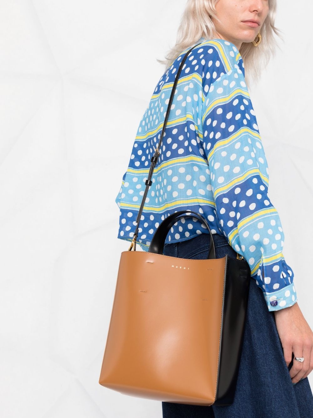 two-tone leather tote bag - 3
