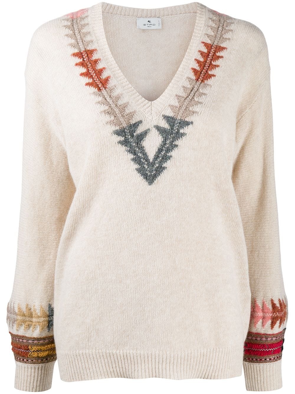 intarsia knit v-neck jumper  - 1