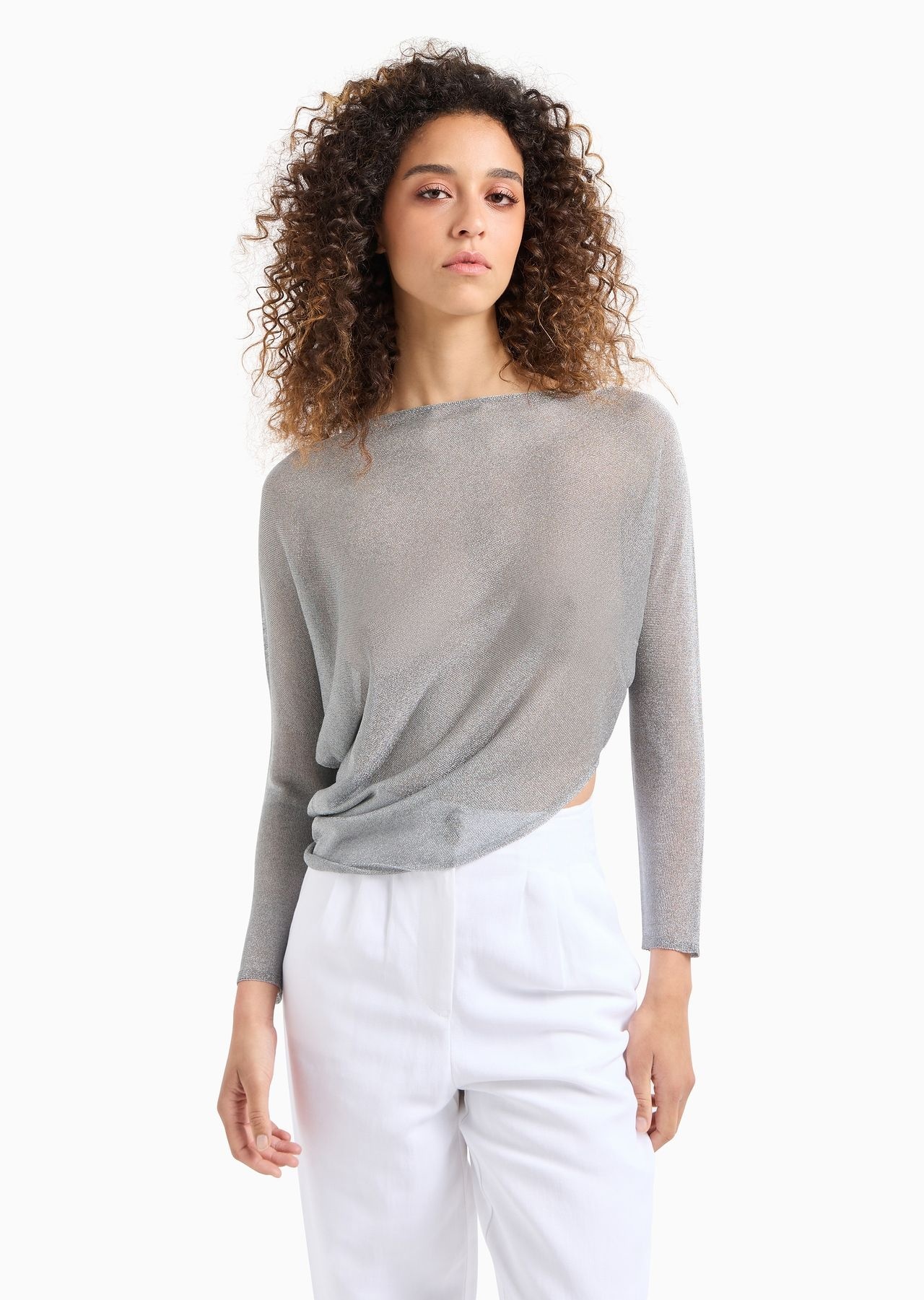 Seamless jumper in laminated mesh with asymmetric hem - 2