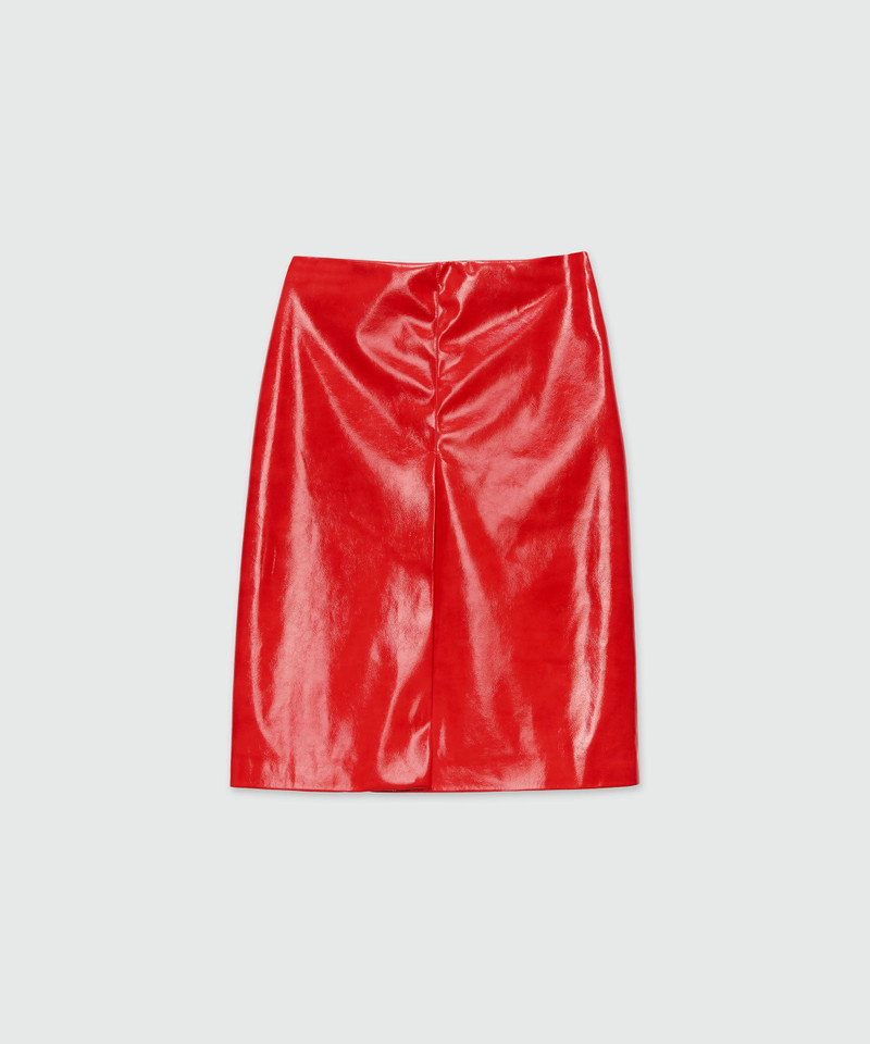 Red vinyl midi skirt 1