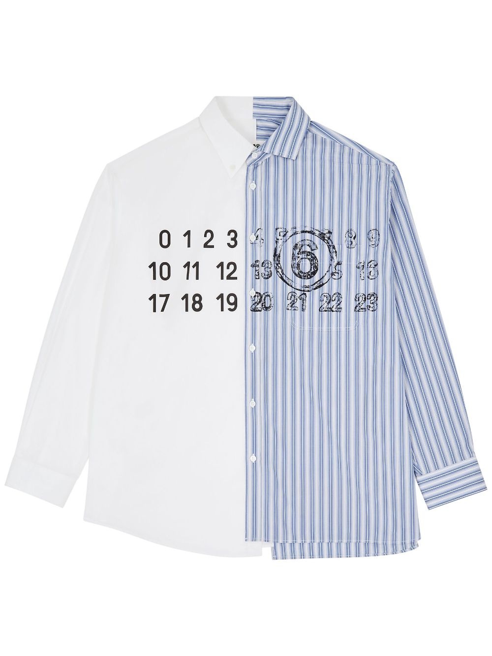 Numbers-motif striped cotton shirt - 1