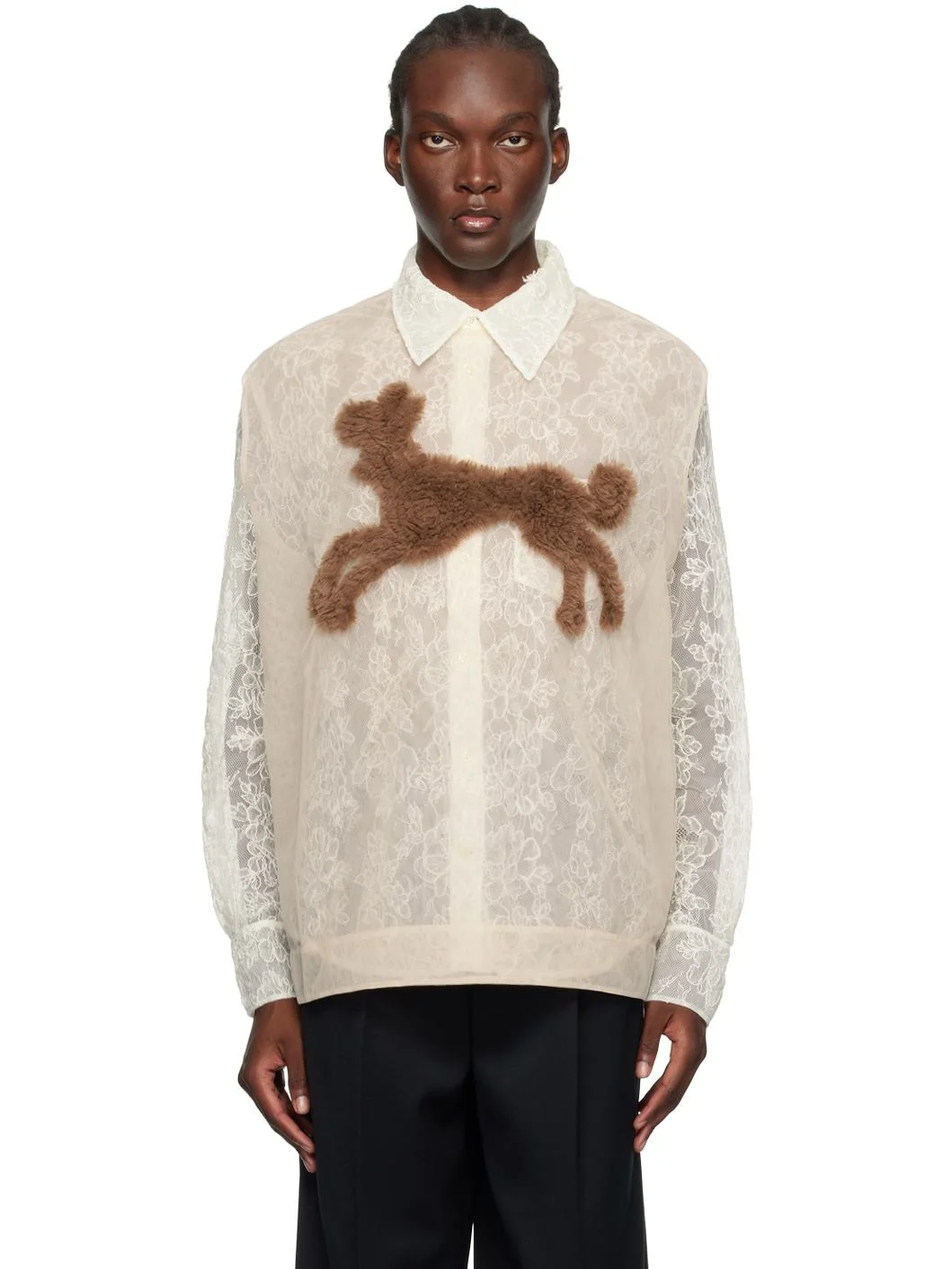 Beige Creature Embroidery Tank Top - 1