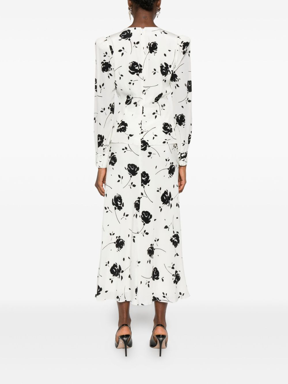 rose-print button-detail midi dress - 4
