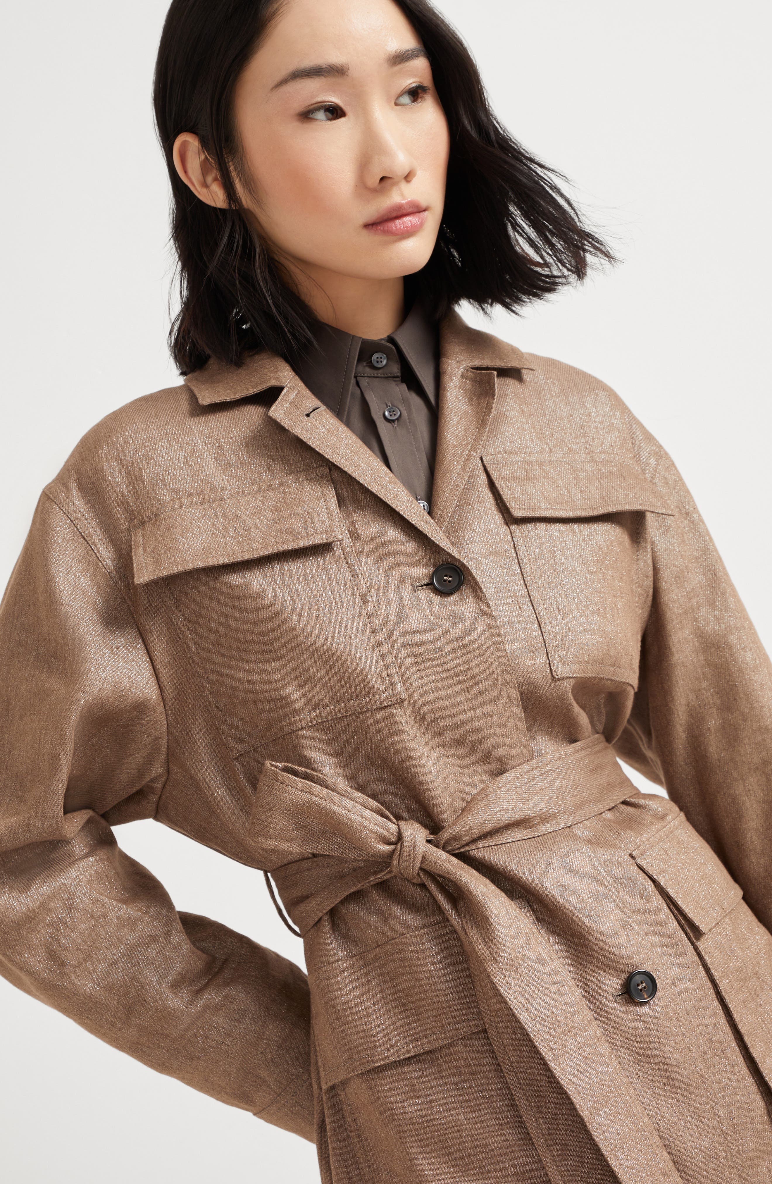 Brunello Cucinelli Sparkling twill Safari jacket in Hazelnut at Nordstrom - 4