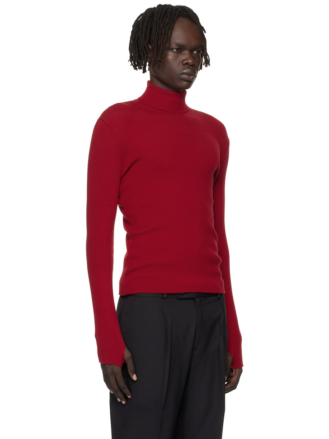 Red Ribbed Turtleneck - 2