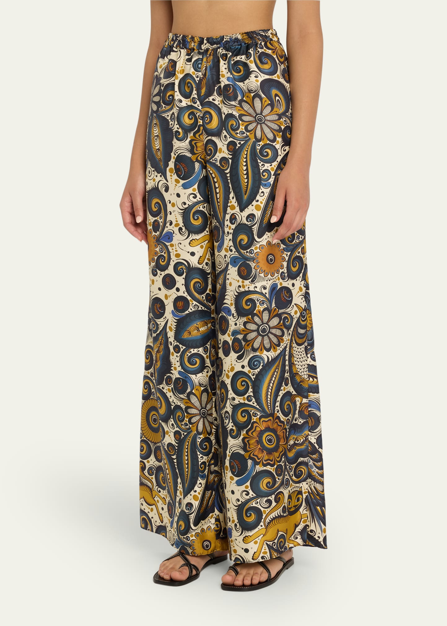 Alvarez Nogal Silk Wide-Leg Pull-On Trousers - 4