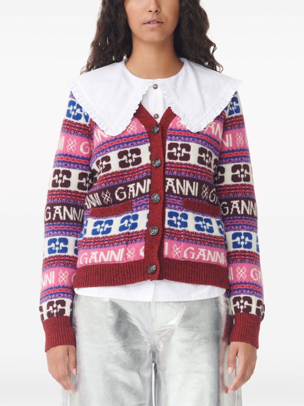 intarsia-logo V-neck cardigan - 5