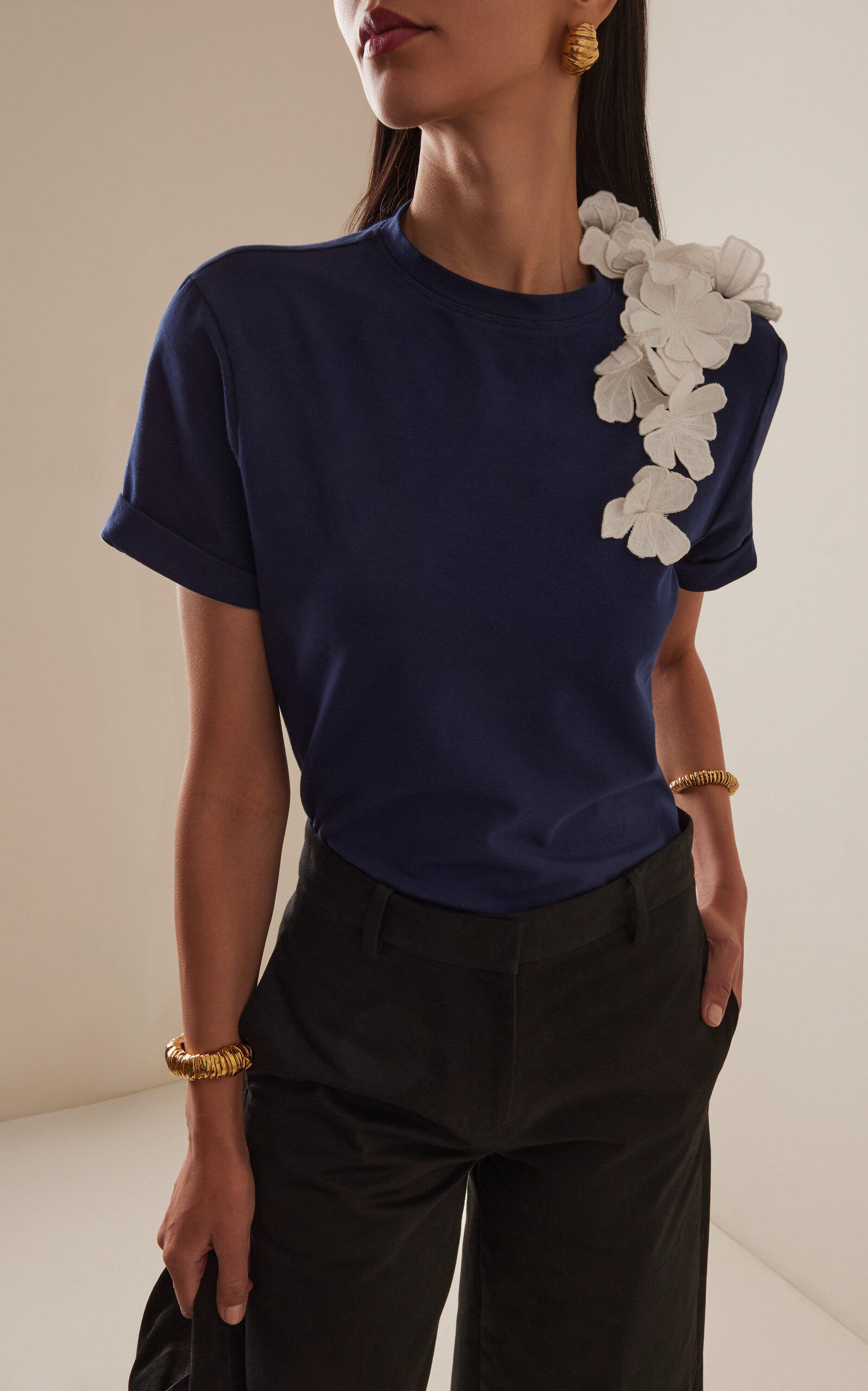 Muchos Cantos Embellished Cotton T-Shirt navy - 2