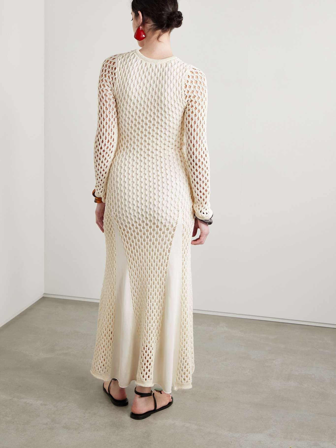 Anansi paneled crocheted and stretch-knit maxi dress Ivory - 3