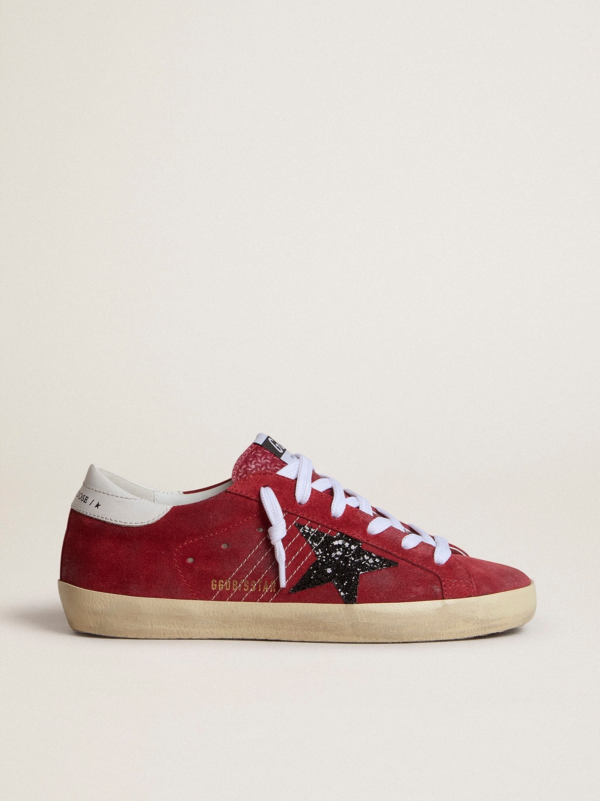 Women’s Super-Star in red suede with glitter star and white heel tab - 1