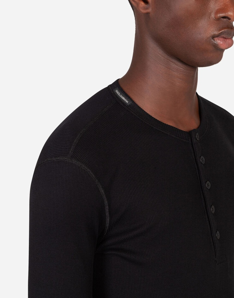 Fine-rib cotton granddad-neck t-shirt with long sleeves 4