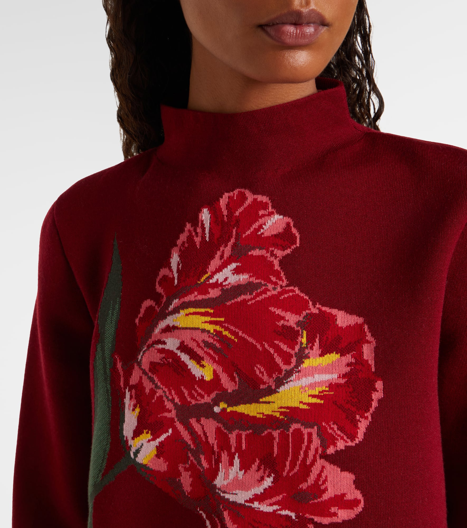 Floral jacquard cotton and wool sweater - 4
