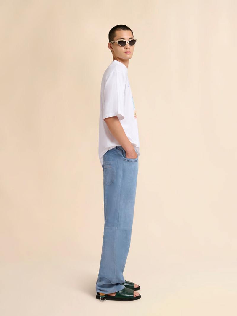 BLUE SUEDE PANTS WITH CUT-OUT DETAILING 5