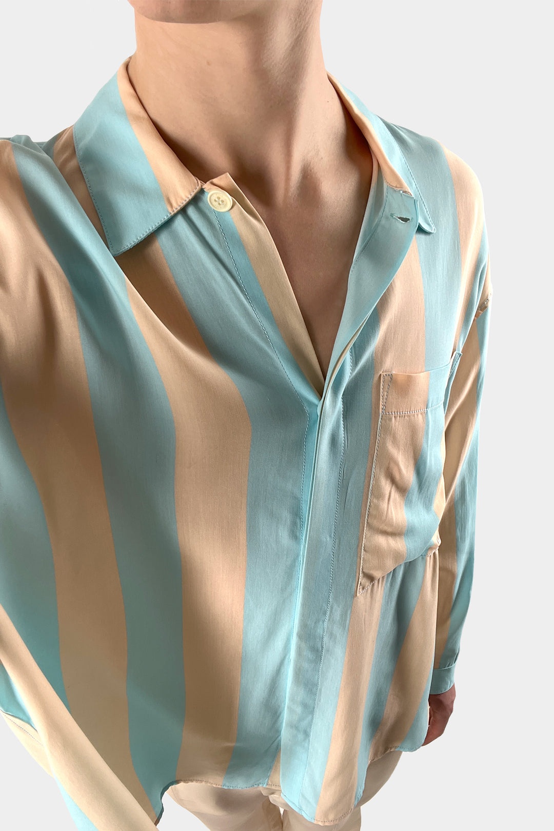 OVER SHIRT / pink & azure stripes - 5