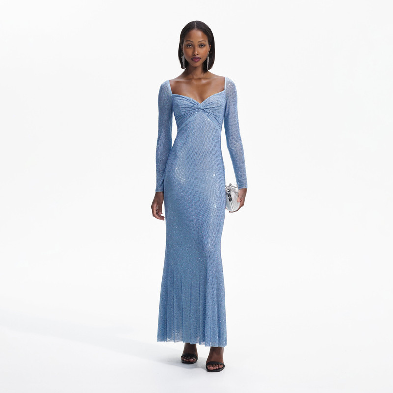 Blue Iridescent Rhinestone Maxi Dress 1