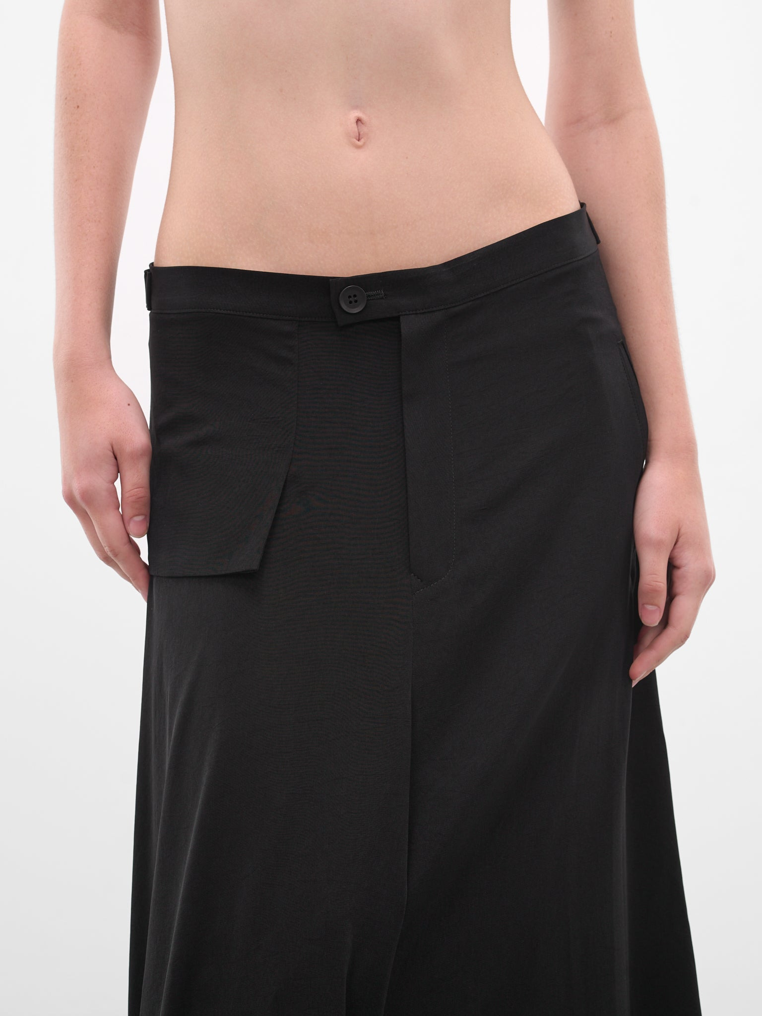 Black Flared Skirt Drape Trousers - 4