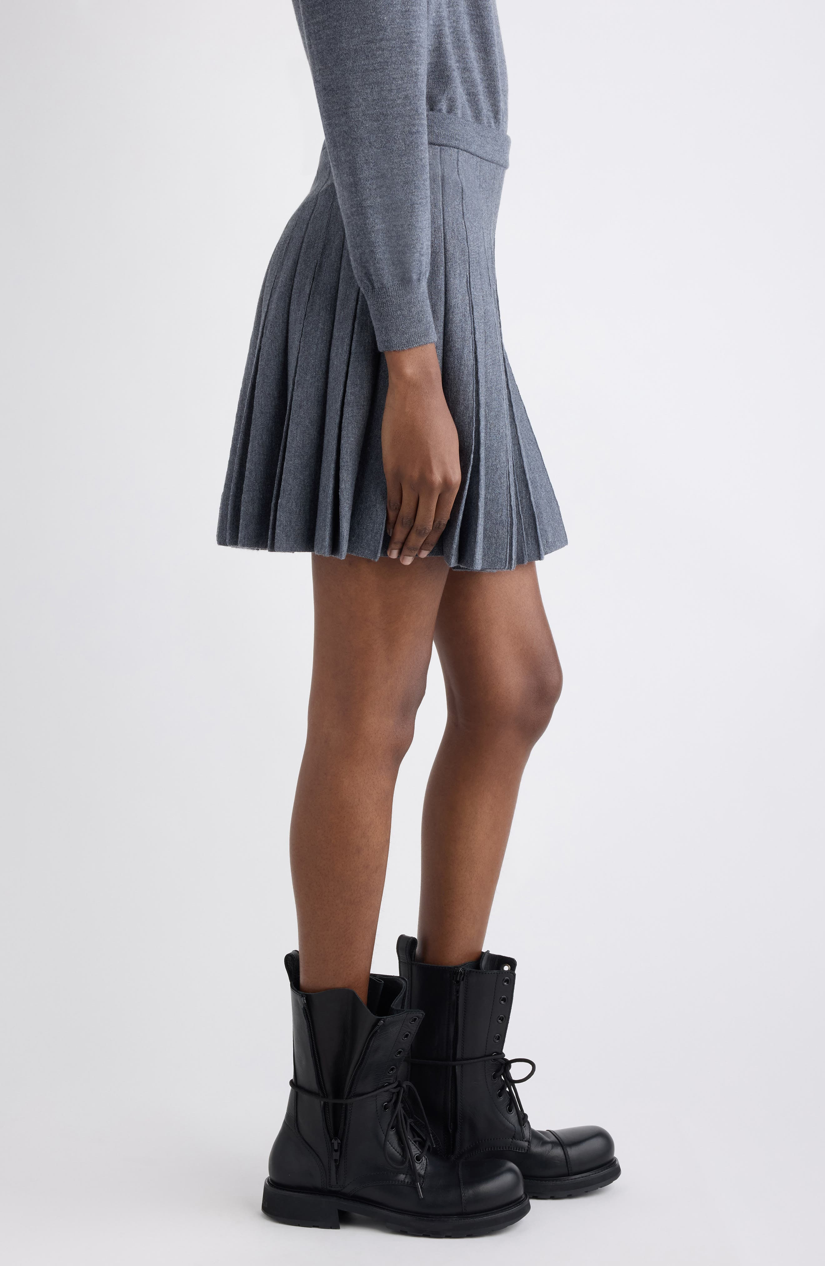 Balenciaga Pleated Wool Skirt in 1167 Heather Grey at Nordstrom - 4