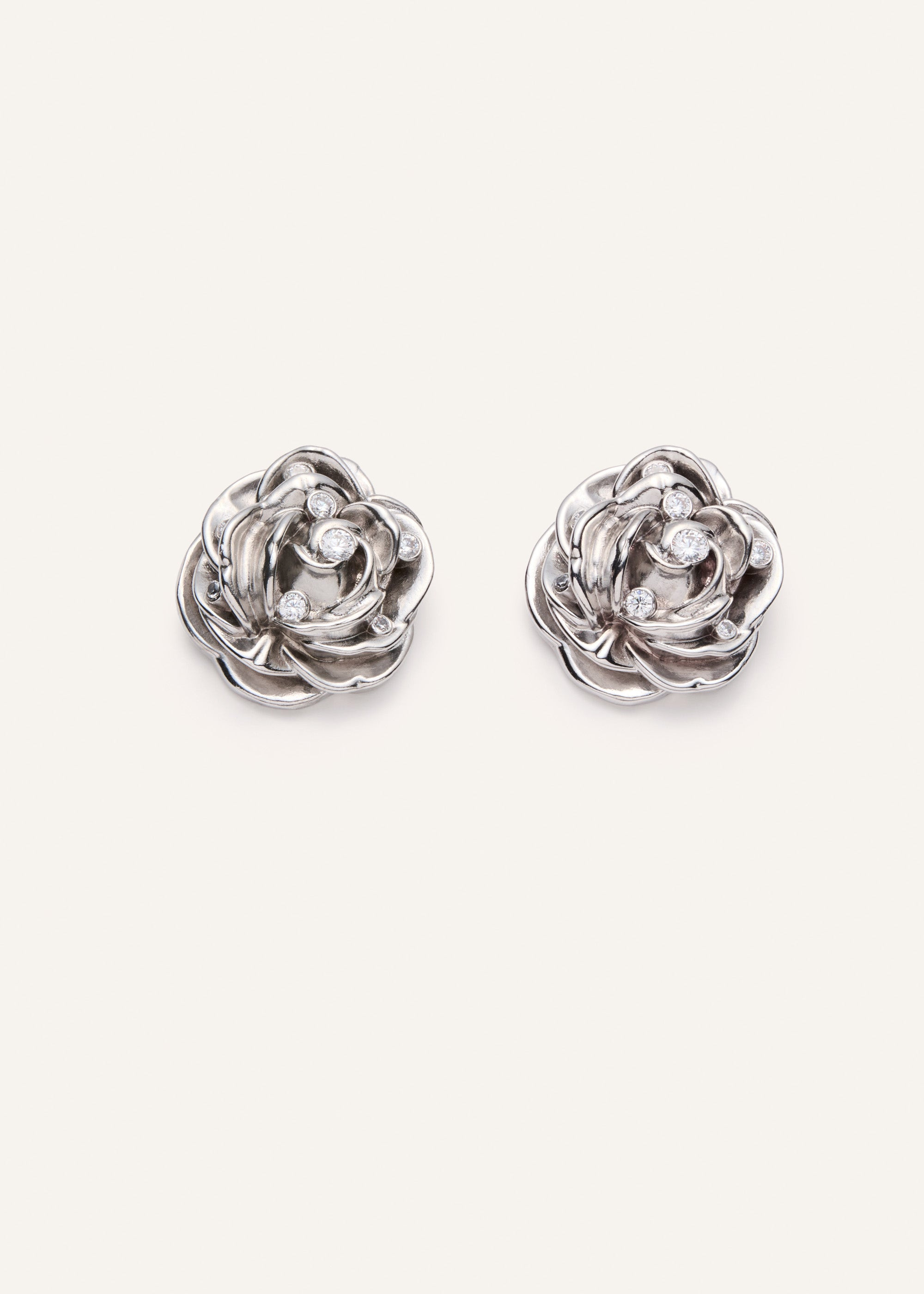 Rose earrings with crystals in silver - 1