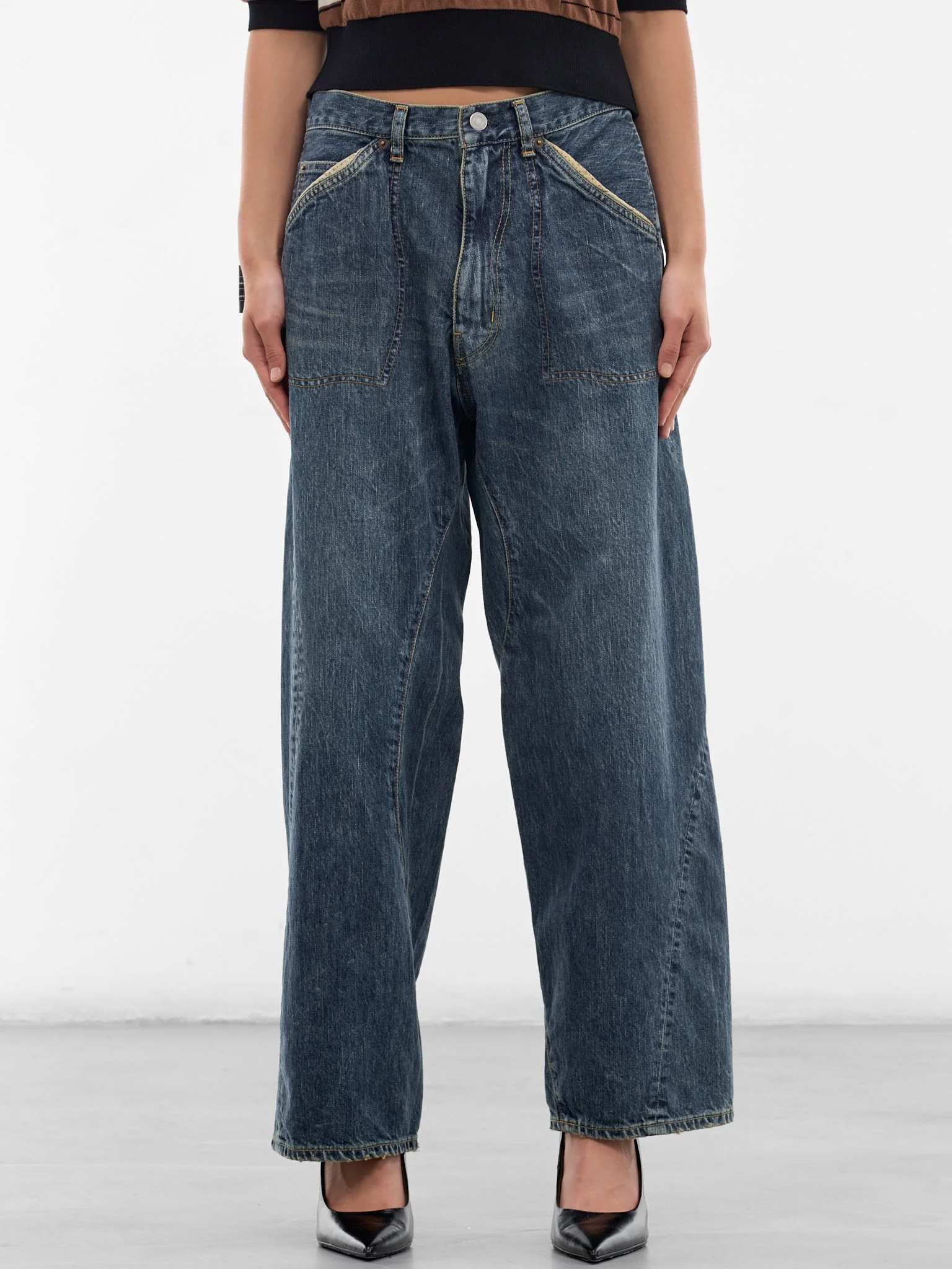 Indigo Denim Twisted Wide Jeans - 1