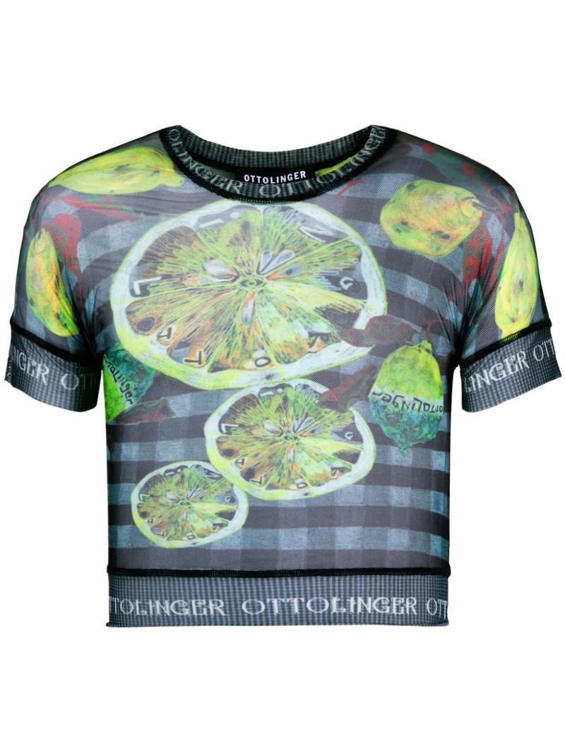 lemon-print mesh cropped T-shirt 1