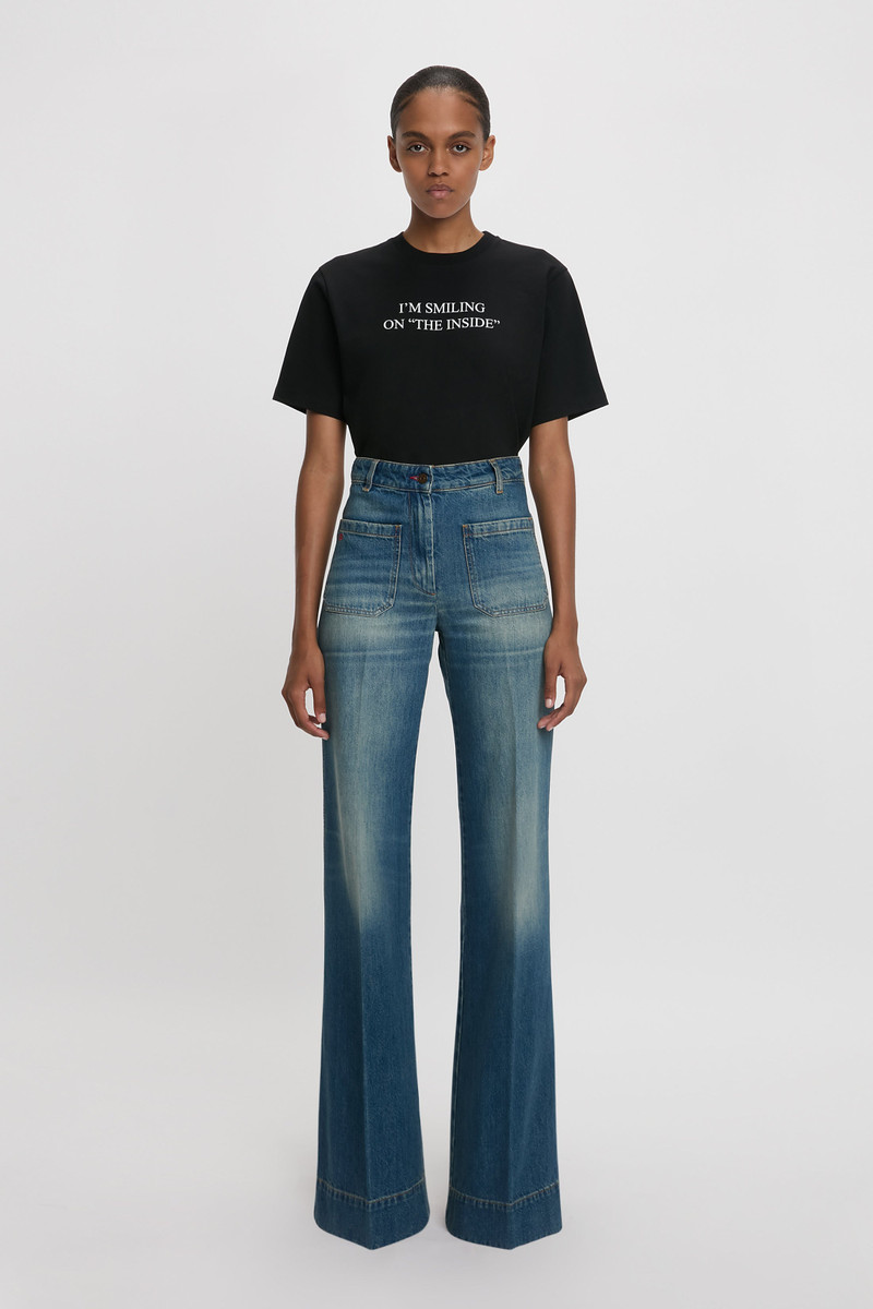 Victoria Beckham I'm Smiling On The Inside Slogan T-Shirt in Black outlook