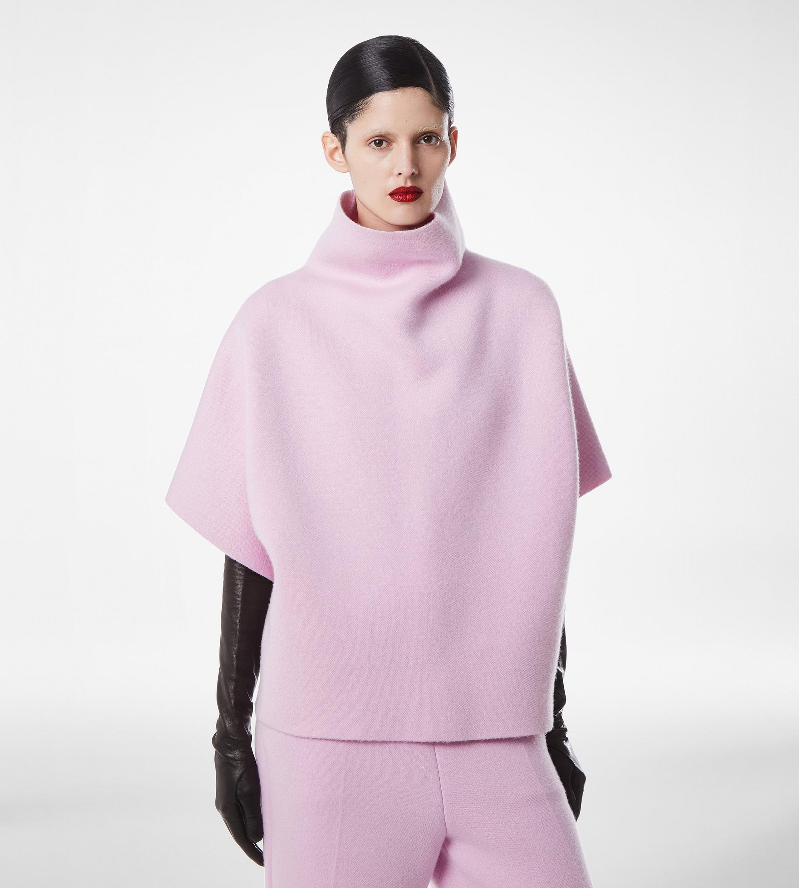 ULTRAFINE CASHMERE BLEND FUNNEL NECK SCULPTURAL T-SHIRT - 3
