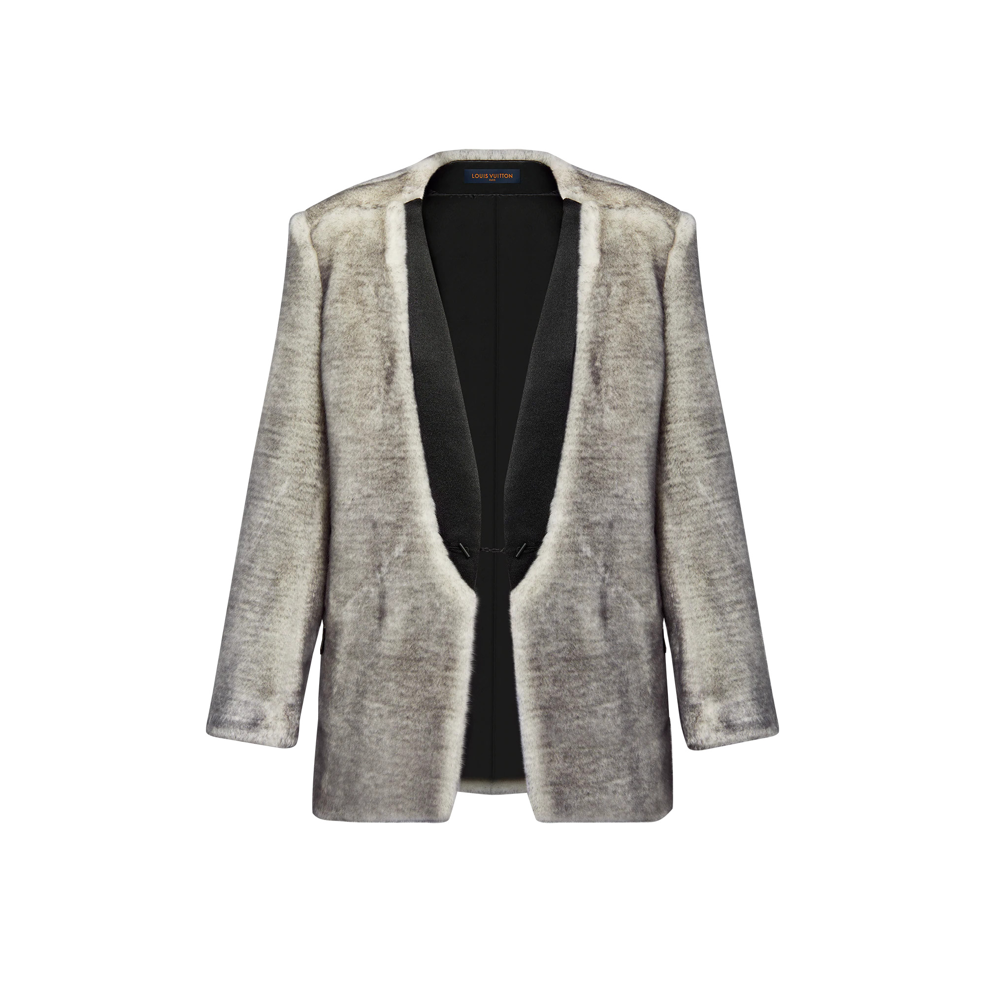 Satin Lapel Faux Fur Blazer - 1