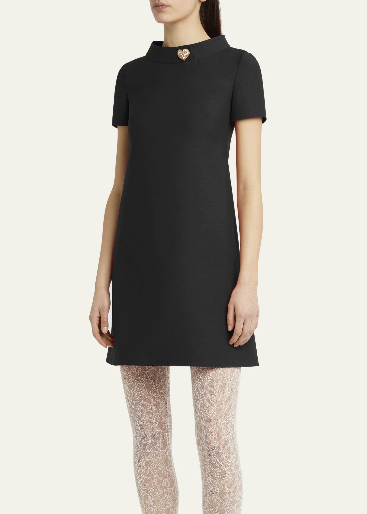 Crepe Couture Crystal Heart Mini Dress - 4