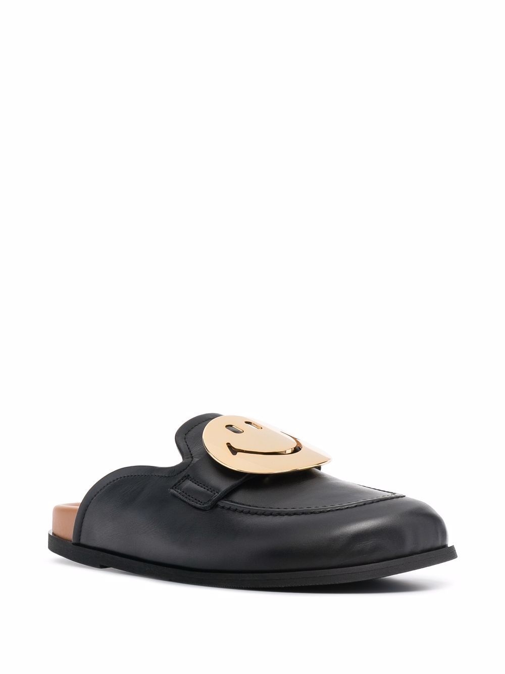 smiley-buckle leather slippers - 2