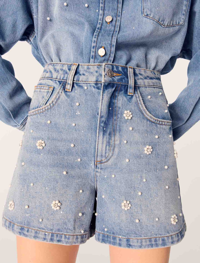 Denim shorts with embroidered beads 6