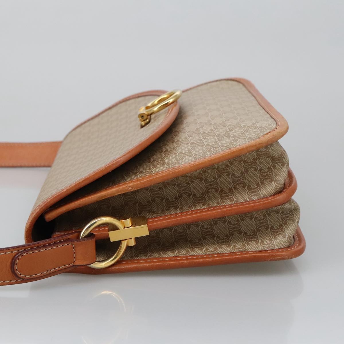 CELINE Macadam Canvas Shoulder Bag Beige Gold - 4