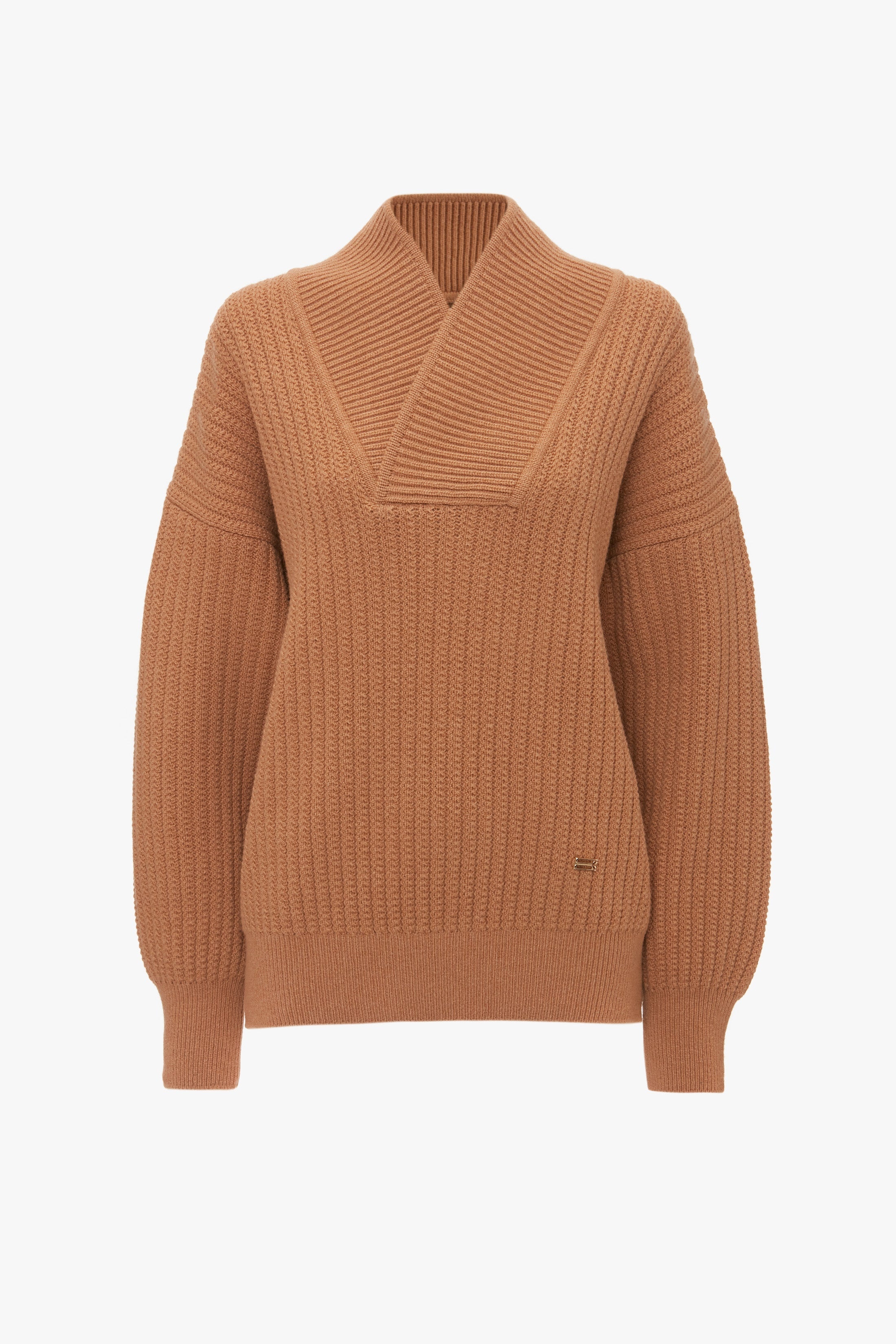 Shawl Neck Knitted Jumper In Camel - 1