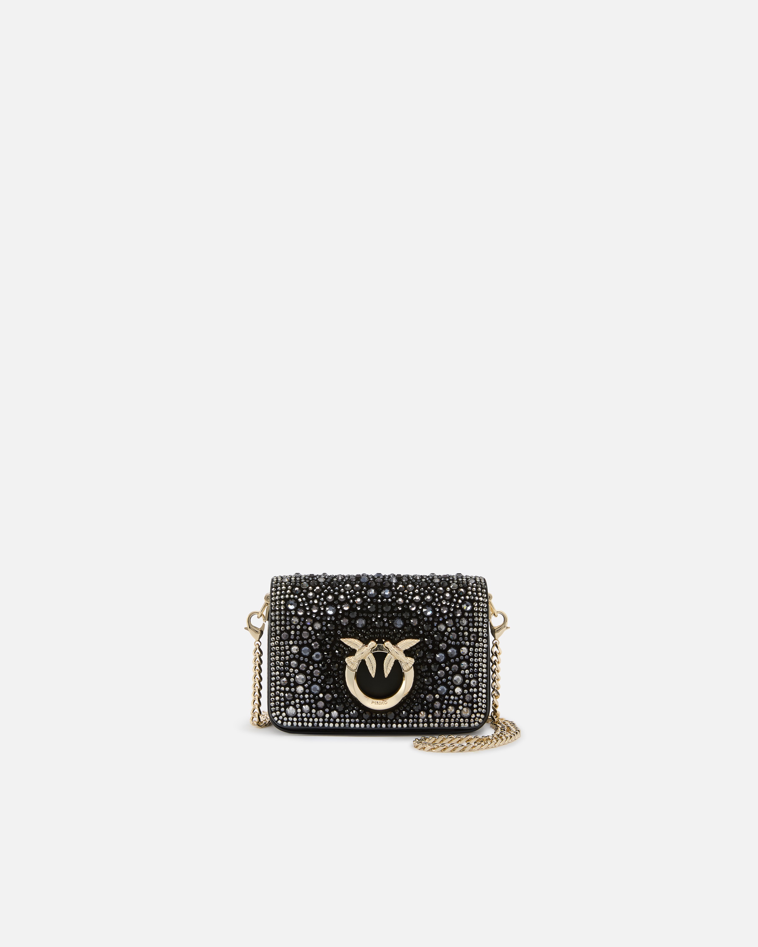 RHINESTONE-DETAILED MICRO LOVE BAG CLUTCH WITH DETACHABLE SHOULDER STRAP - 1