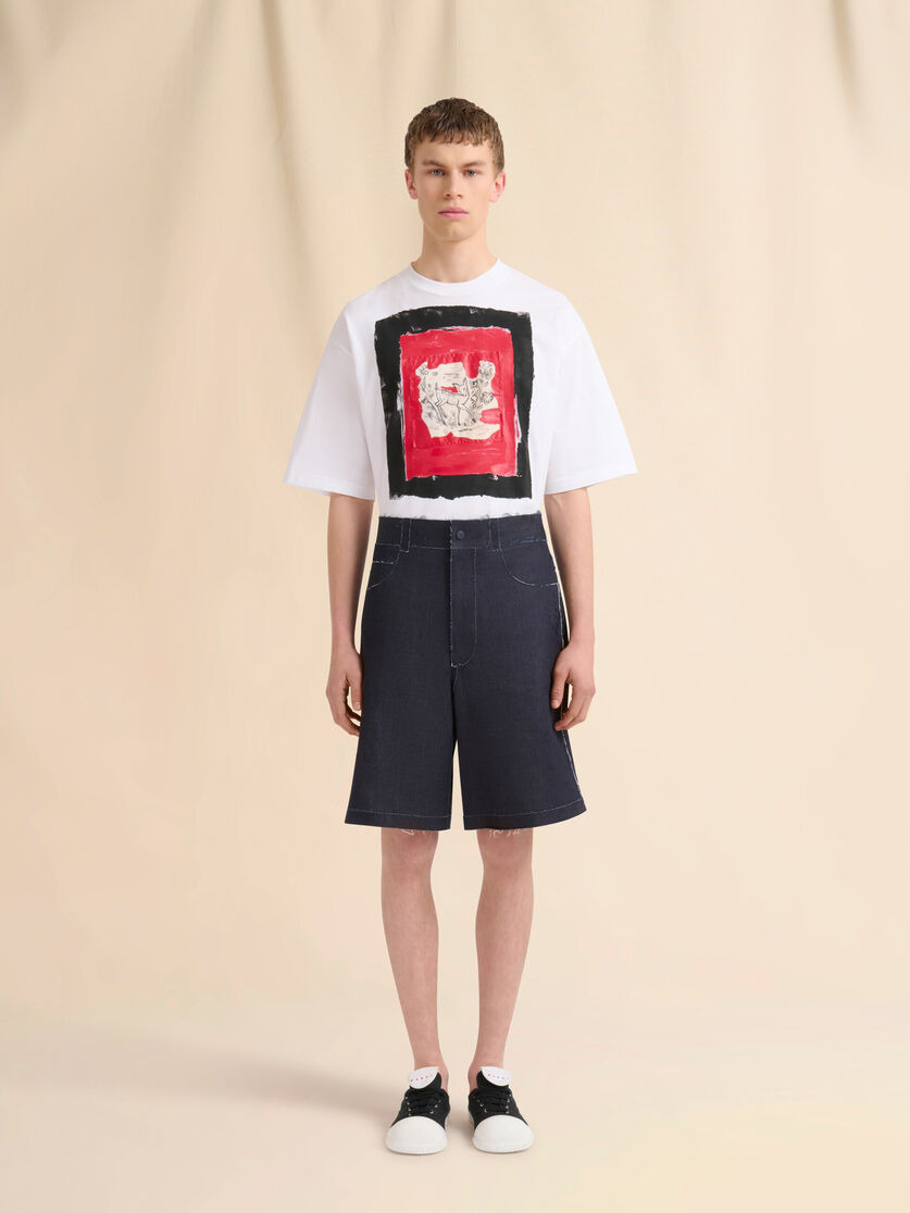 DEEP BLUE STRETCH DENIM TROMPE L'OEIL BERMUDA SHORTS - 2