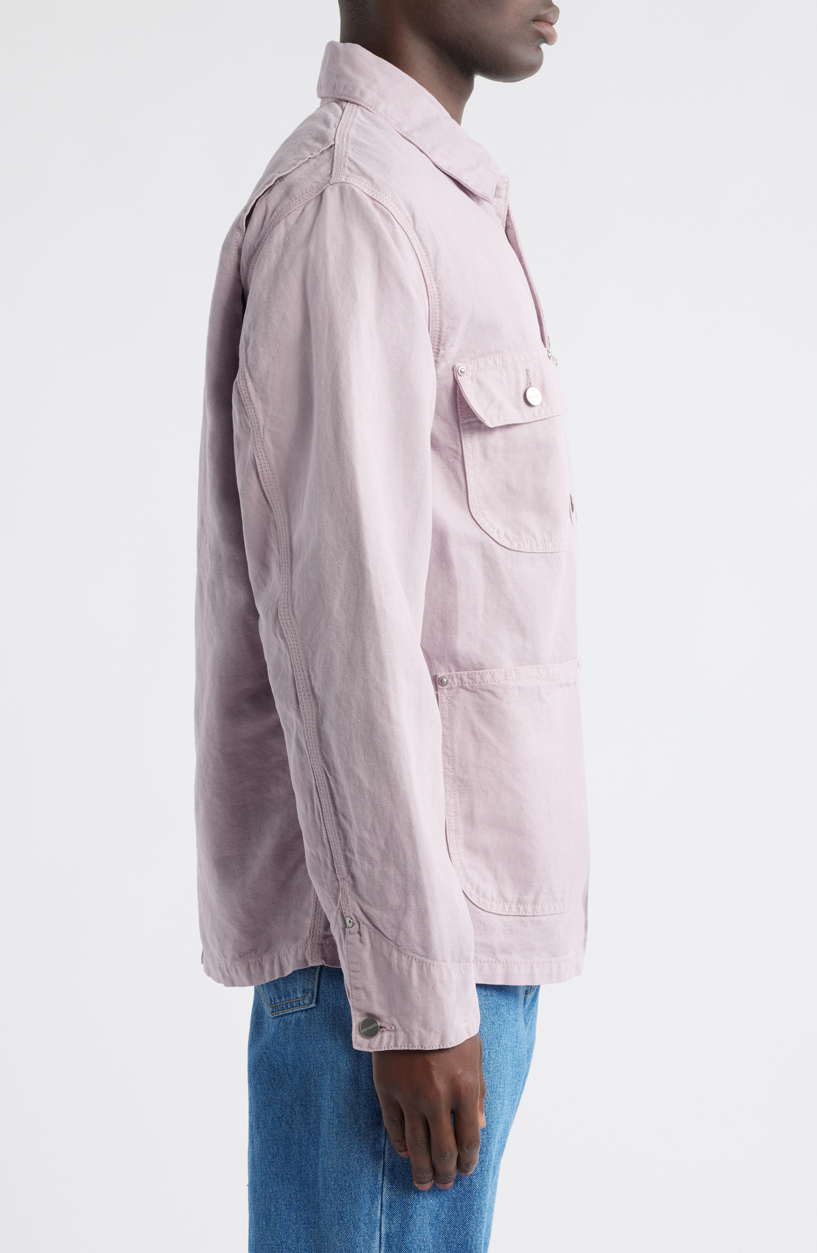 Carhartt Work In Progress Walter Cotton & Linen Canvas Chore Coat in Pink Fog (Garment Dyed) at Nord - 3