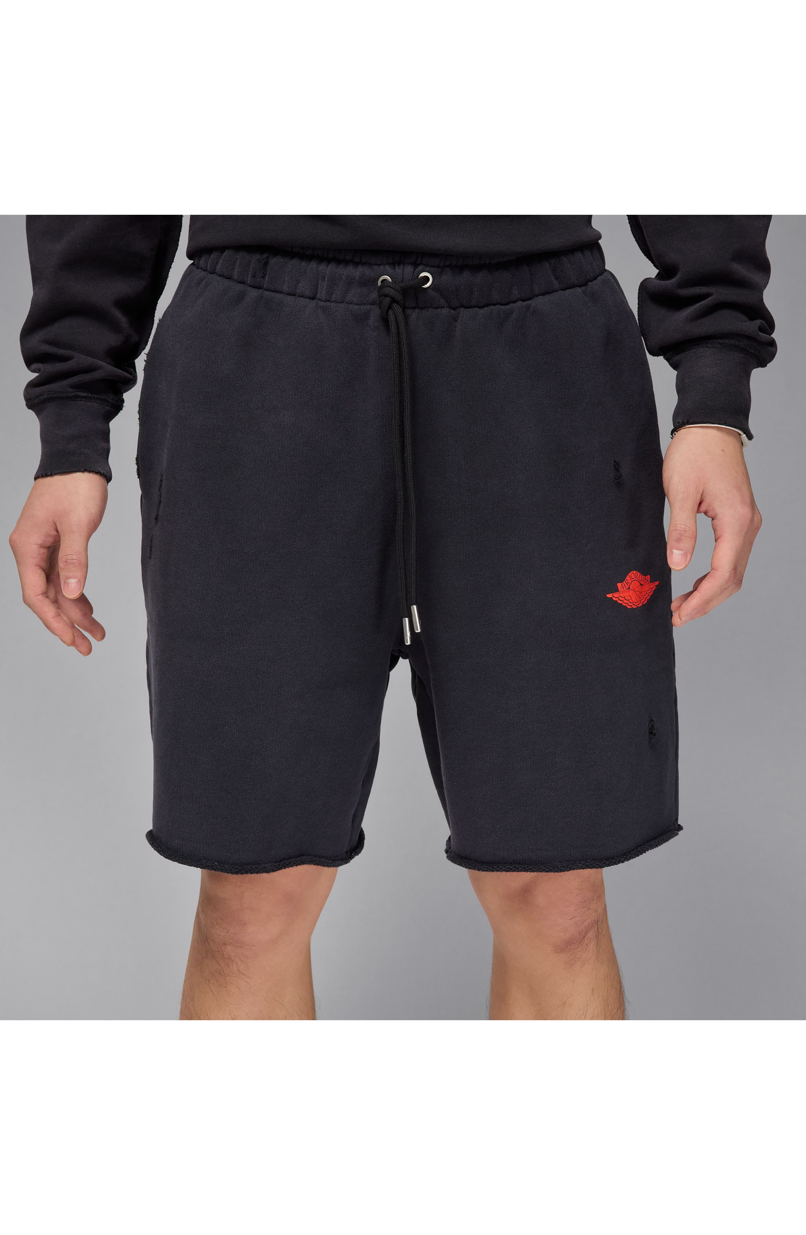 Jordan Rare Air French Terry Graphic Sweat Shorts in Black/Chile Red at Nordstrom - 5