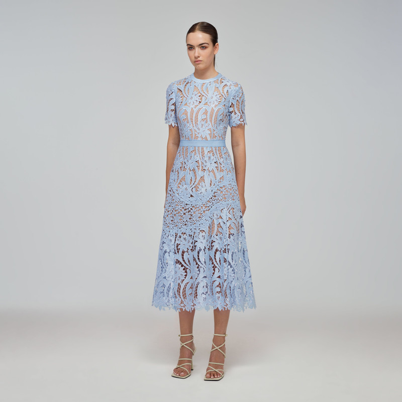 self-portrait Blue Prairie Midi Dress - SS22-930 | REVERSIBLE