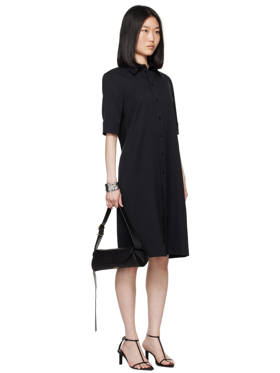 Navy Spread Collar Midi Dress - 2
