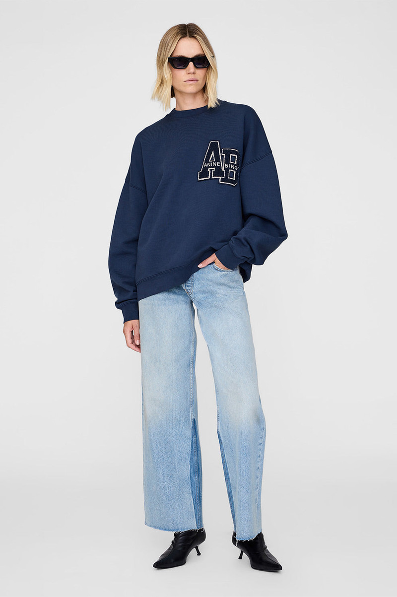 ANINE BING Miles Oversized Sweatshirt Letterman - Washed Navy outlook
