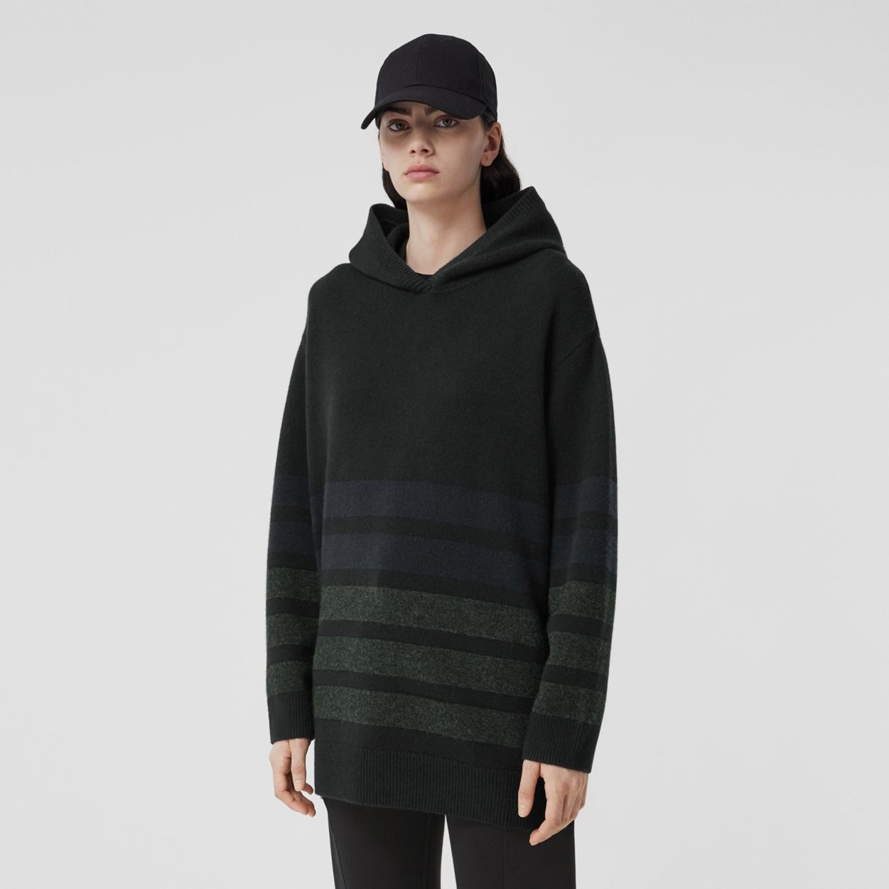 Stripe Detail Wool Cashmere Oversized Hoodie - 2