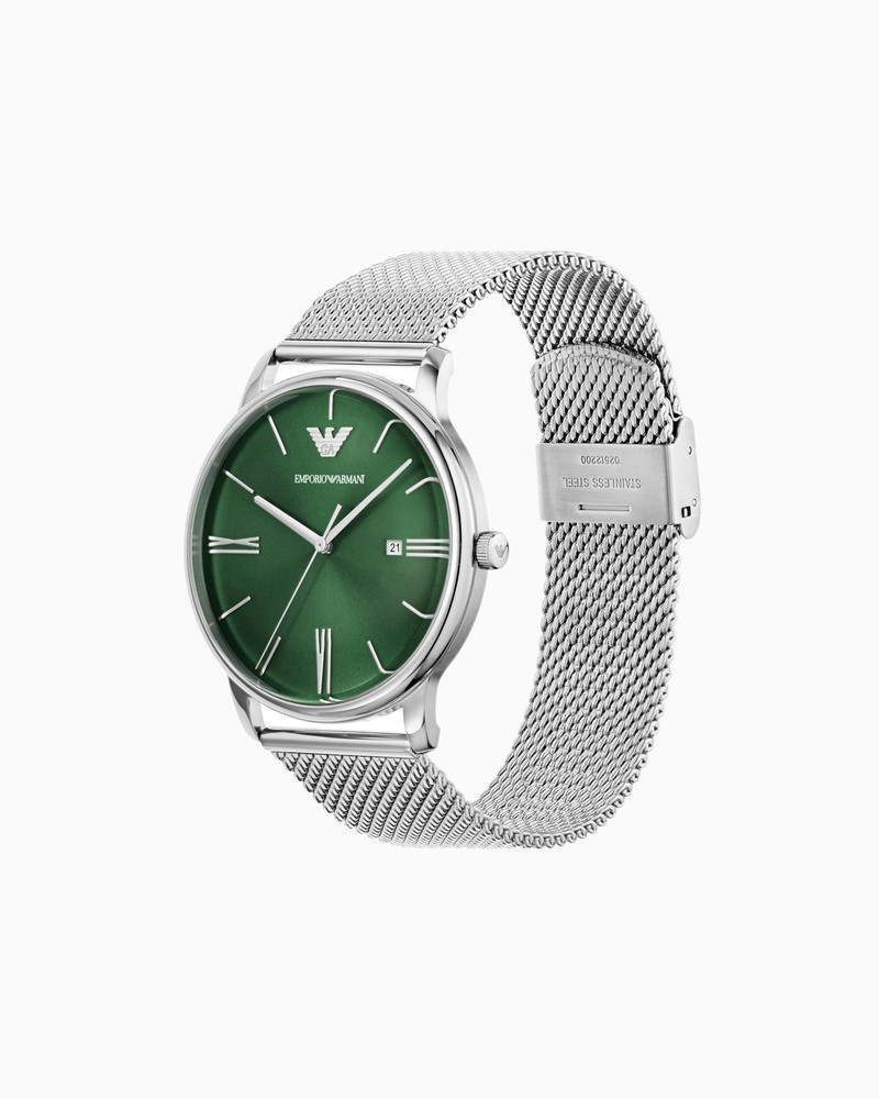 EMPORIO ARMANI THREE-HAND DATE STAINLESS STEEL MESH WATCH outlook