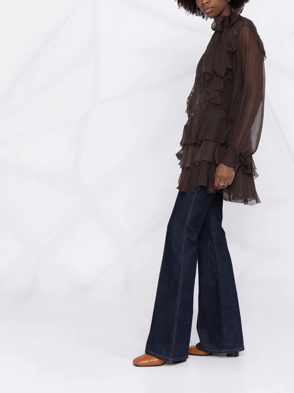 floral-lace silk blouse - 6