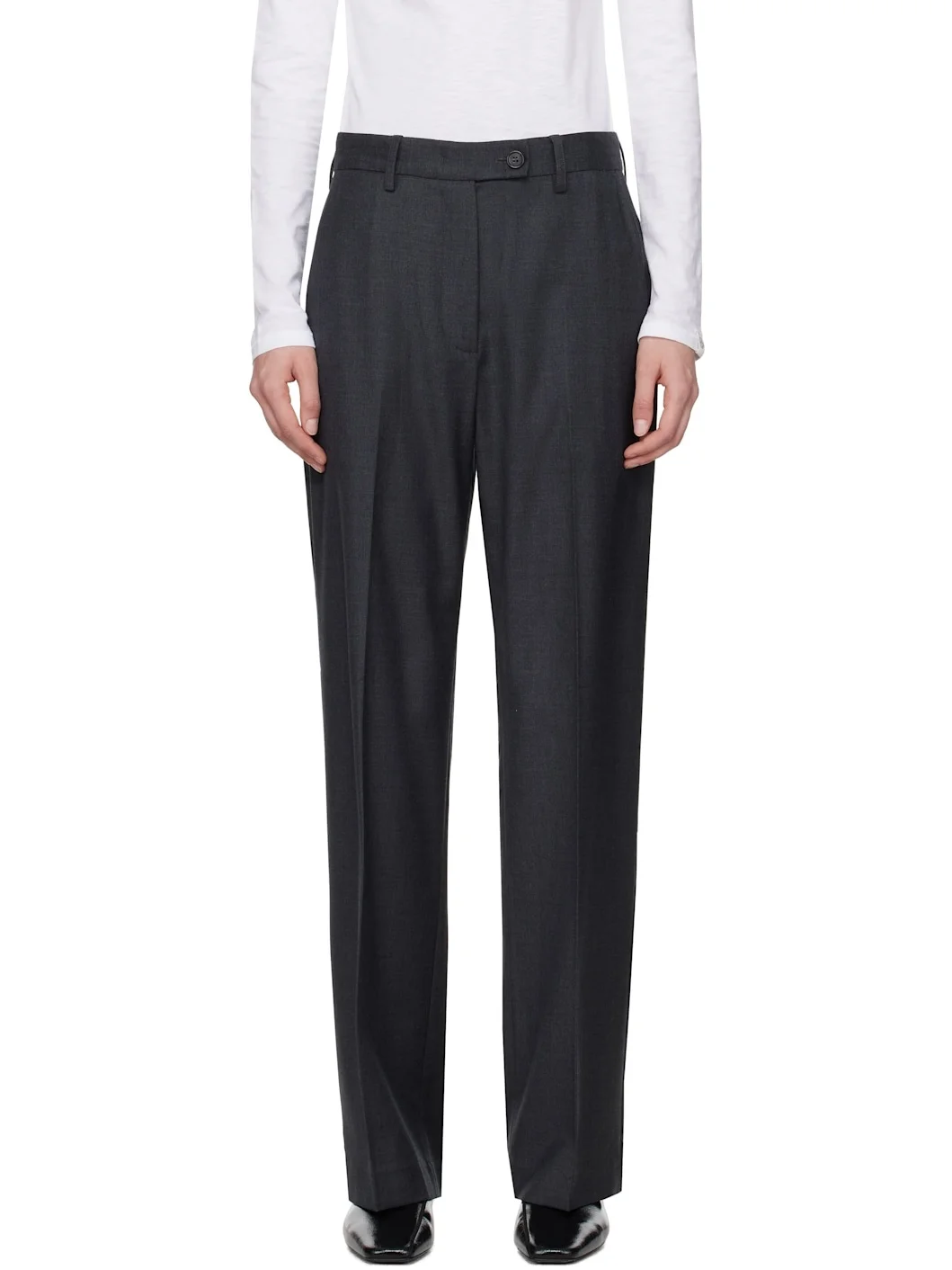 Gray Drop Waist Trousers - 1