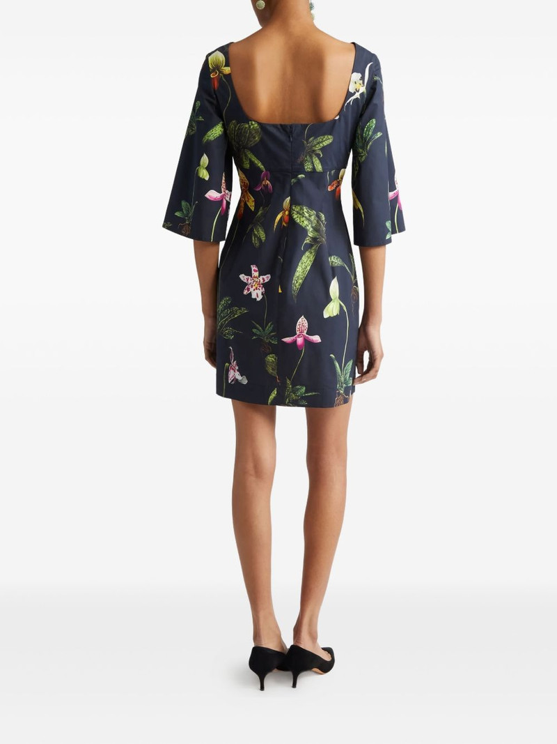 Oscar de la Renta orchid-print bell-sleeve mini dress outlook