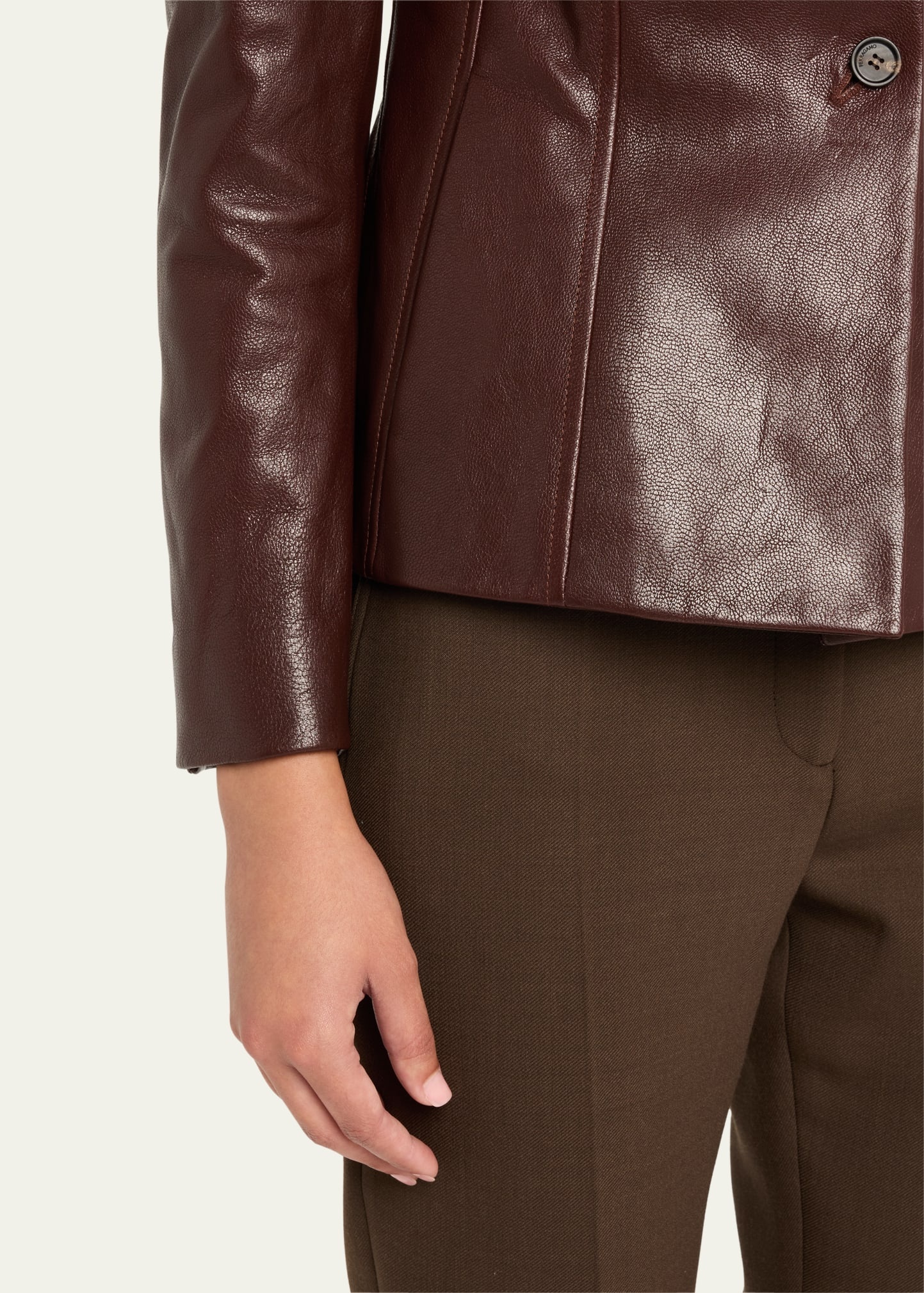 Shiny Leather Single-Breasted Blazer Jacket - 5