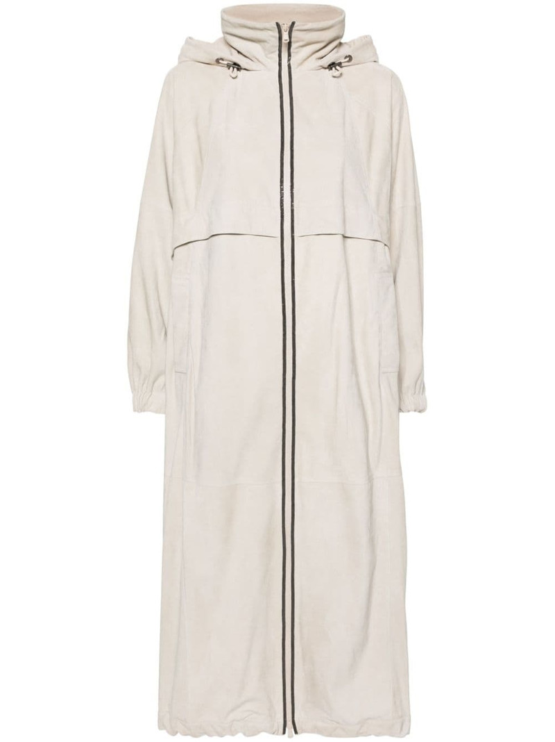 hooded suede trench coat 1