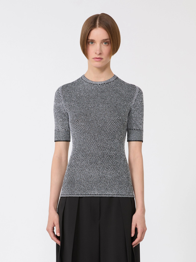 ATTUALE Viscose short-sleeved mesh jumper - WHITE BLACK 3