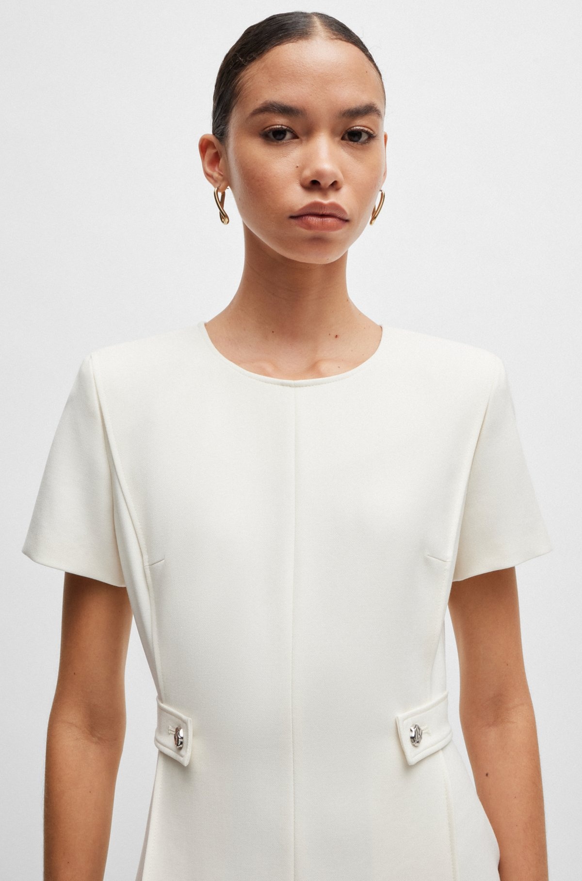 REGULAR-FIT DRESS IN STRETCH FABRIC WITH HARDWARE BUTTONS - 5