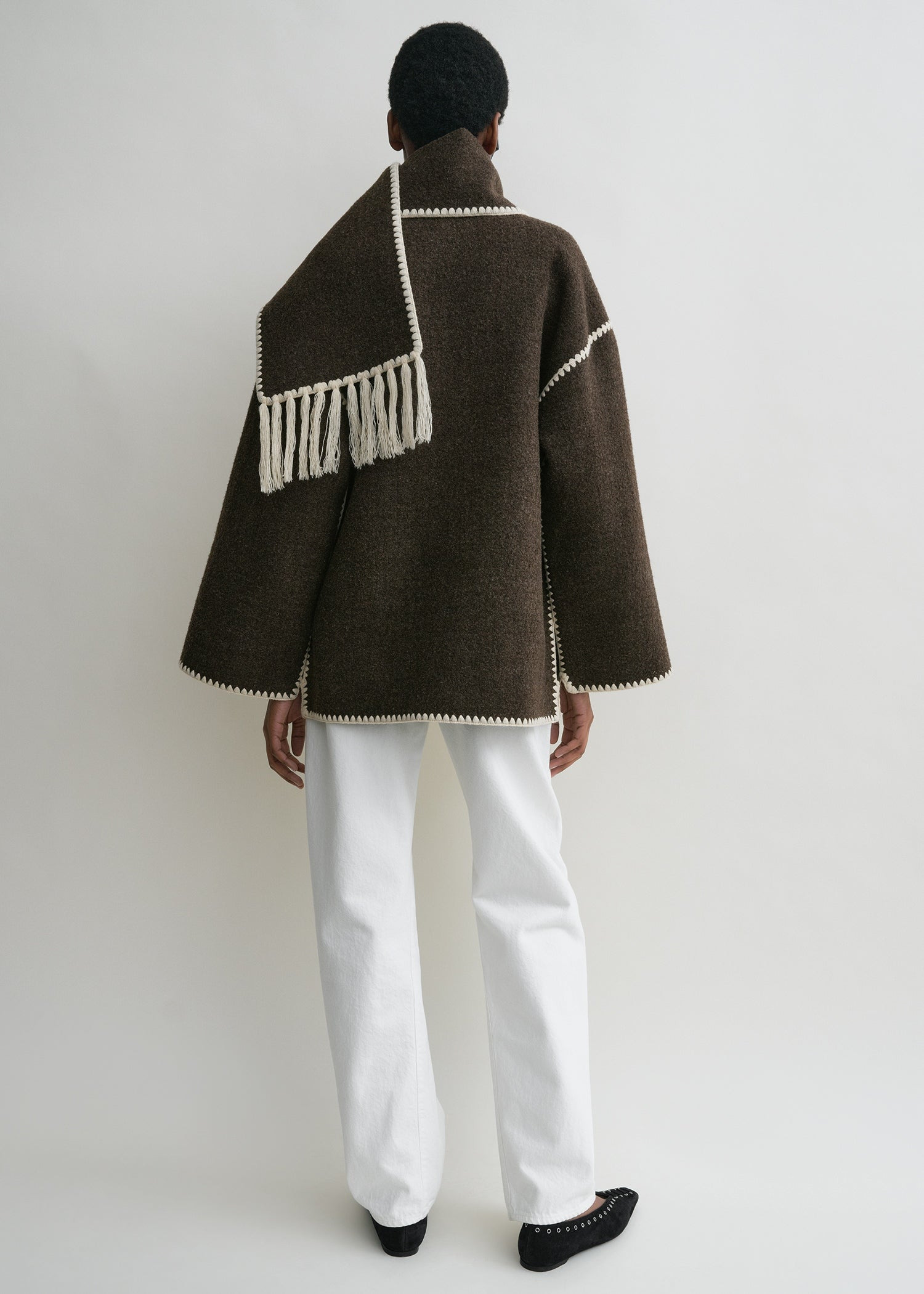 Embroidered scarf jacket chocolate melange - 4