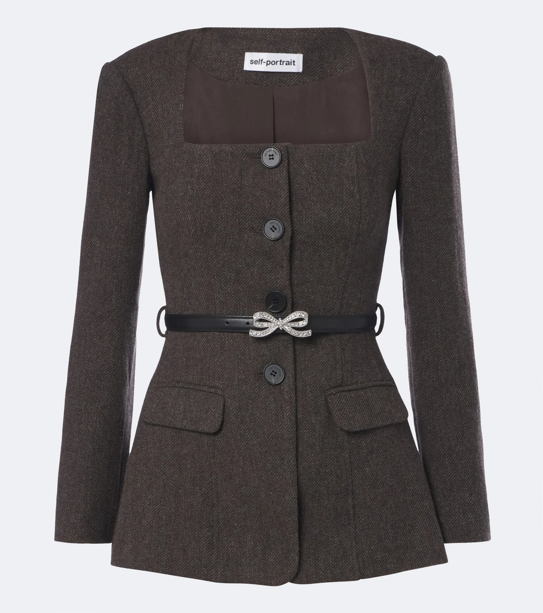 Belted embellished wool-blend blazer - 1
